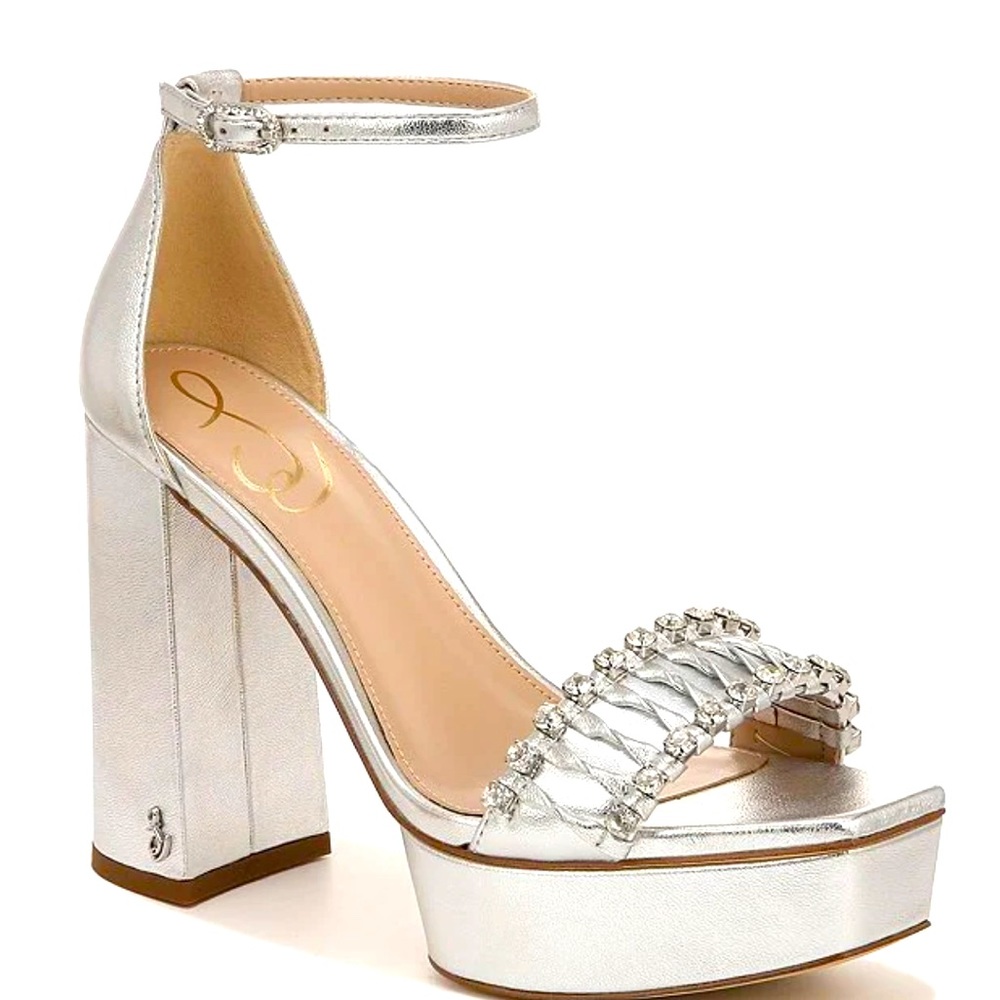Sam Edelman Metallic Leather Rhinestone Embellished Dress Sandals